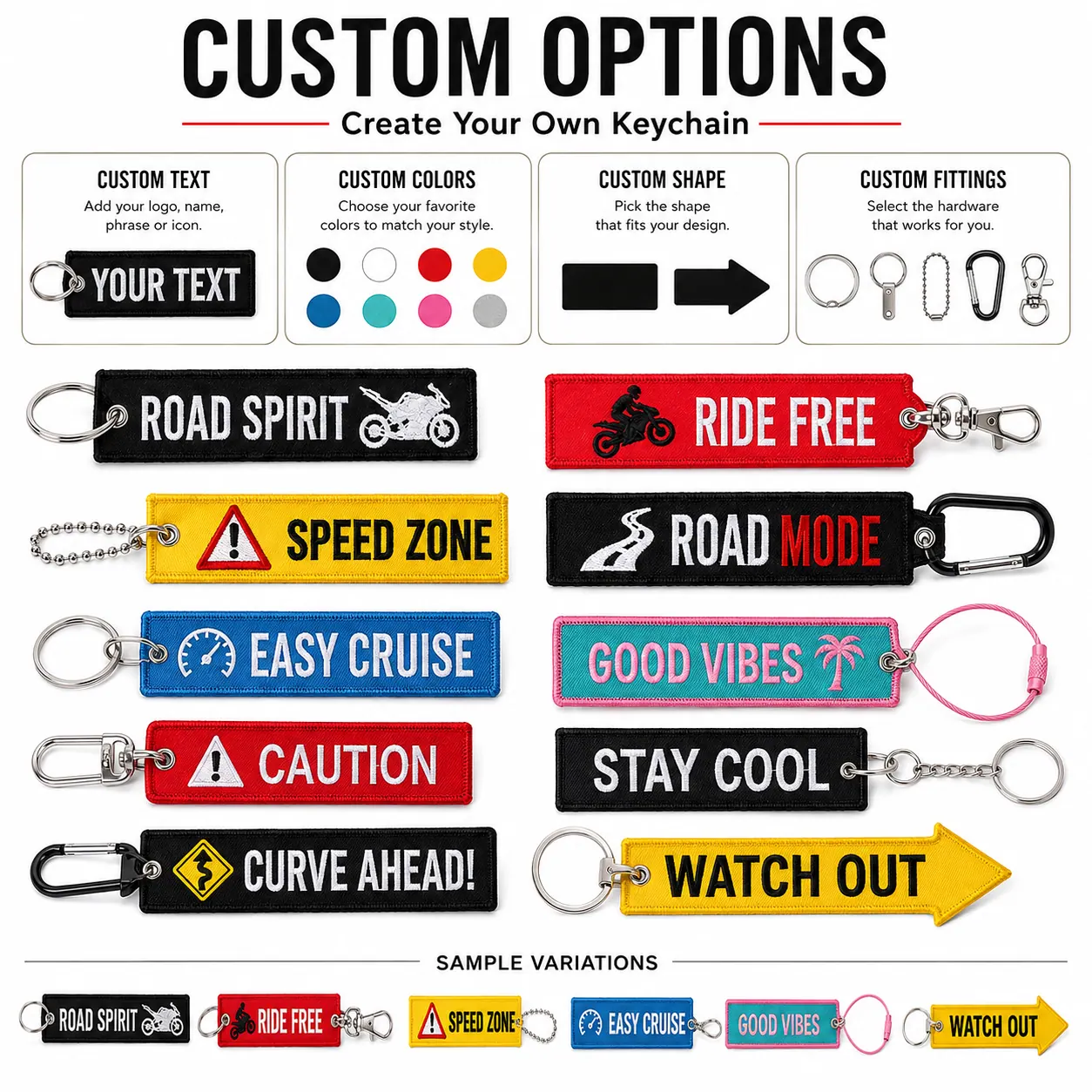 Custom embroidered keychain samples