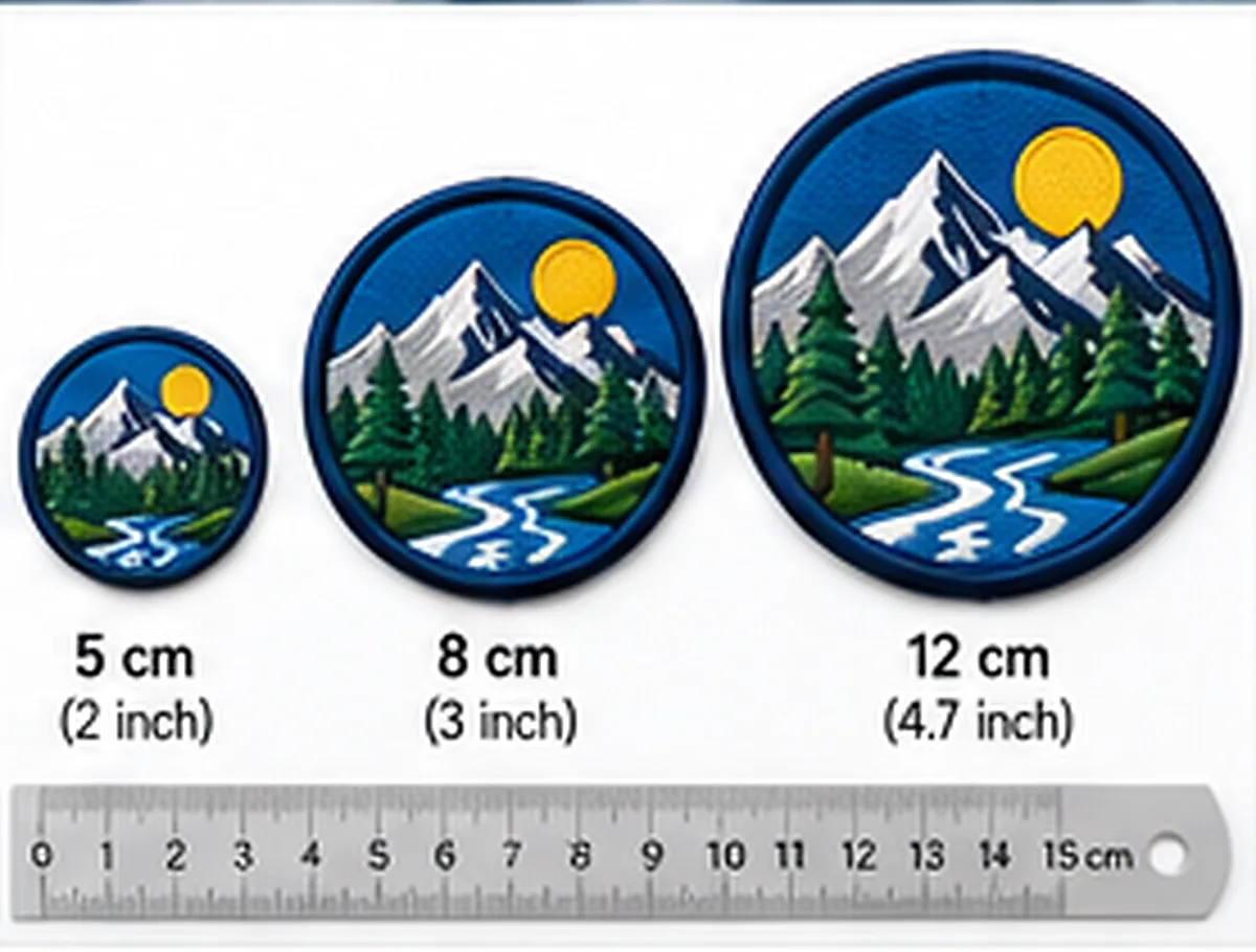 Three patch sizes shown side by side next to a steel ruler