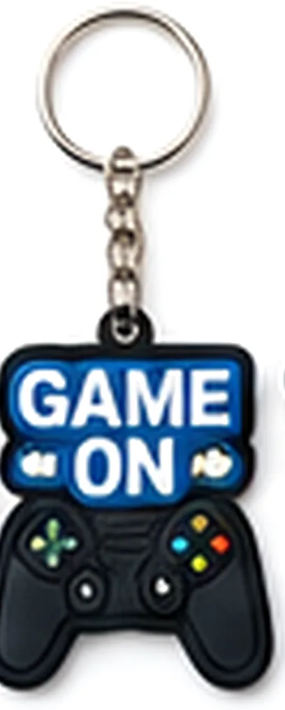 PVC keychain shaped like a Game On game controller