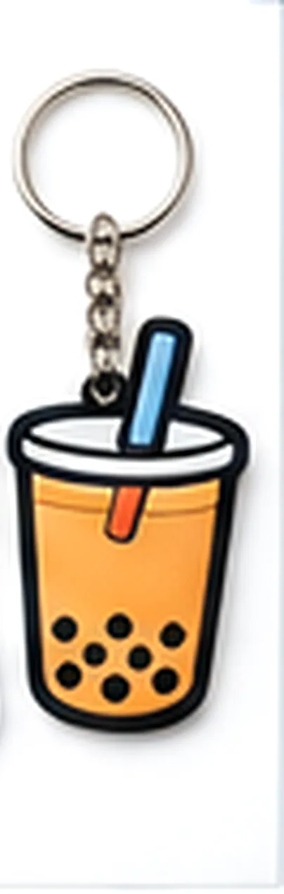 PVC keychain shaped like a bubble tea cup