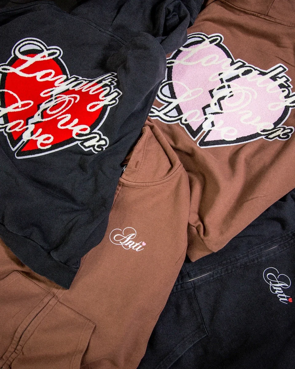 Oversized hoodies with large back heart patches Loyalty Over Love