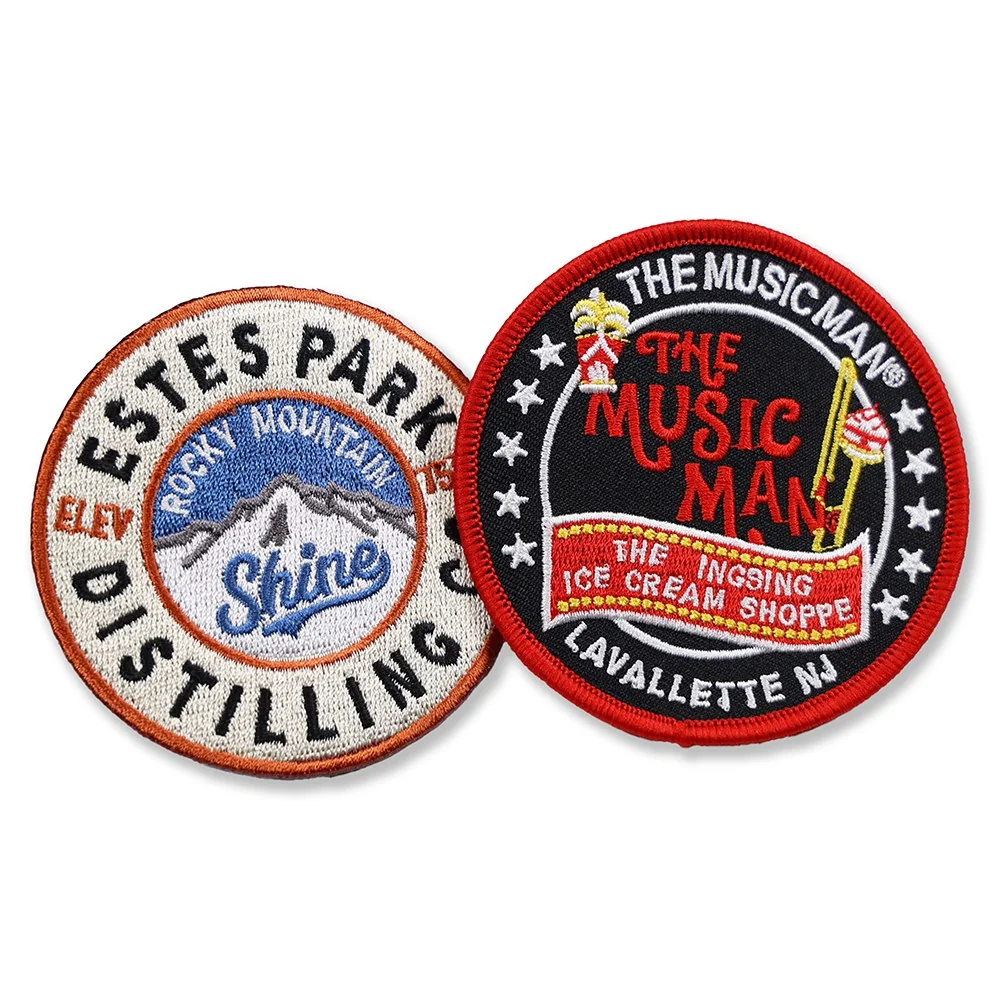 Estes Park Distilling and The Music Man circular brand embroidered patches