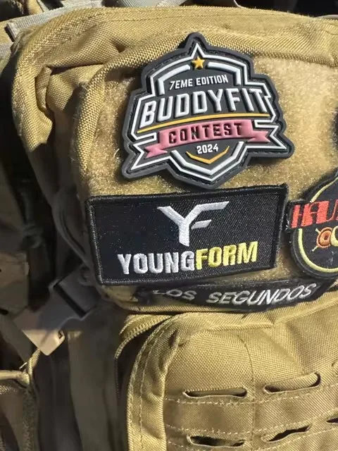 Embroidered and PVC patches sewn onto a tactical vest
