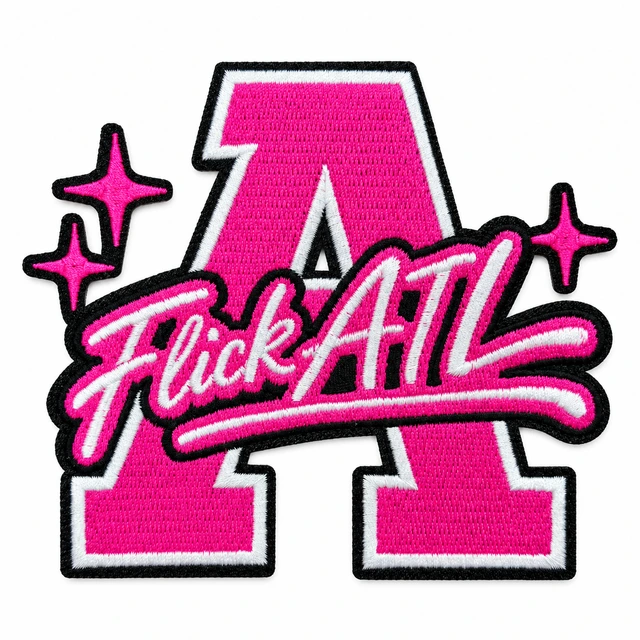 White-background presentation of the pink embroidered apparel patch